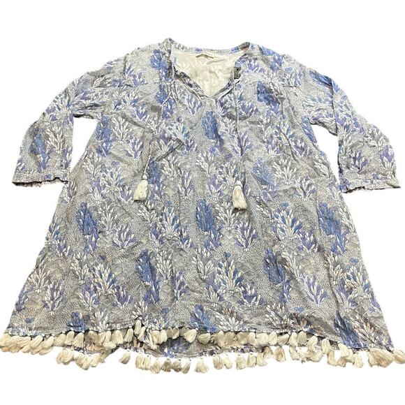 Roller Rabbit ugyen leaves serafina tunic anthropologie blue‎ womens size large - Picture 1 of 8